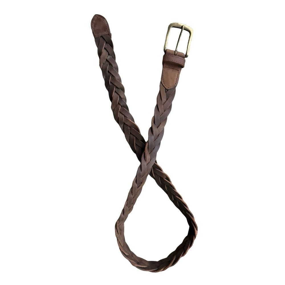 Vintage y2K Old Navy Braided Brown Leather Belt Brass Buckle Size 38